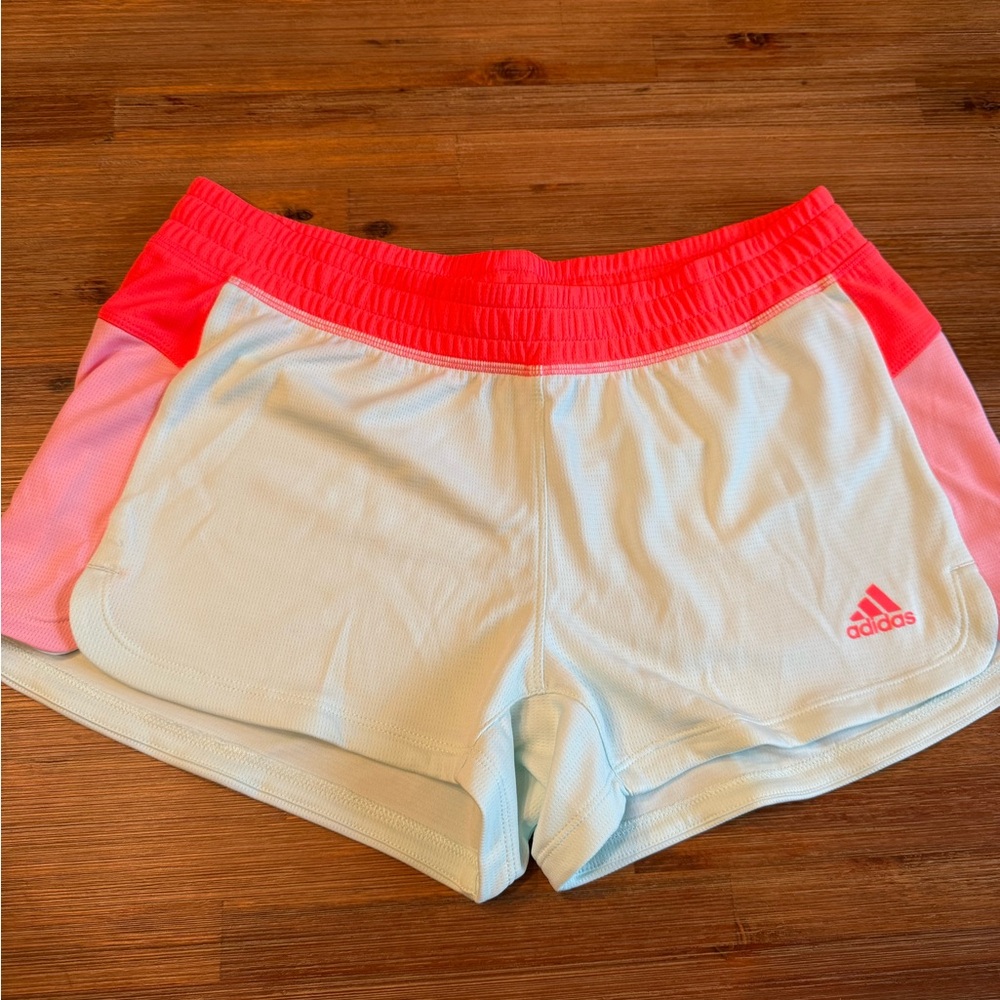 adidas Women's Athletic Shorts in Light Blue and Pink